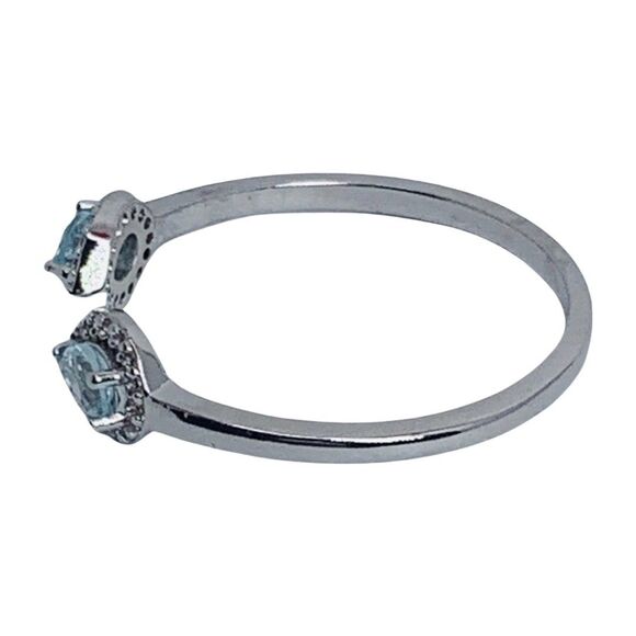 Aquamarine Pear Open Front Ring Sz 10 Rhodium Plated Marquise pretty - Picture 9 of 16